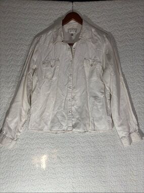 Women's Silk Blend Western Pearl Button-Down Shirt in White by Ryan Michael